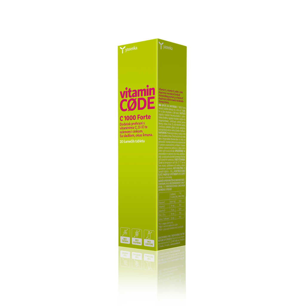 Vitamin Code C 1000 Forte - dodatak prehrani, šumeće tablete s vitaminom C, vitaminom D, selenom, vitaminom E i cinkom.