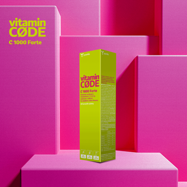 Vitamin Code C 1000 Forte Dodatak prehrani s vitaminima C, D i E te selenom i cinkom. Sa sladilom, okus limuna.